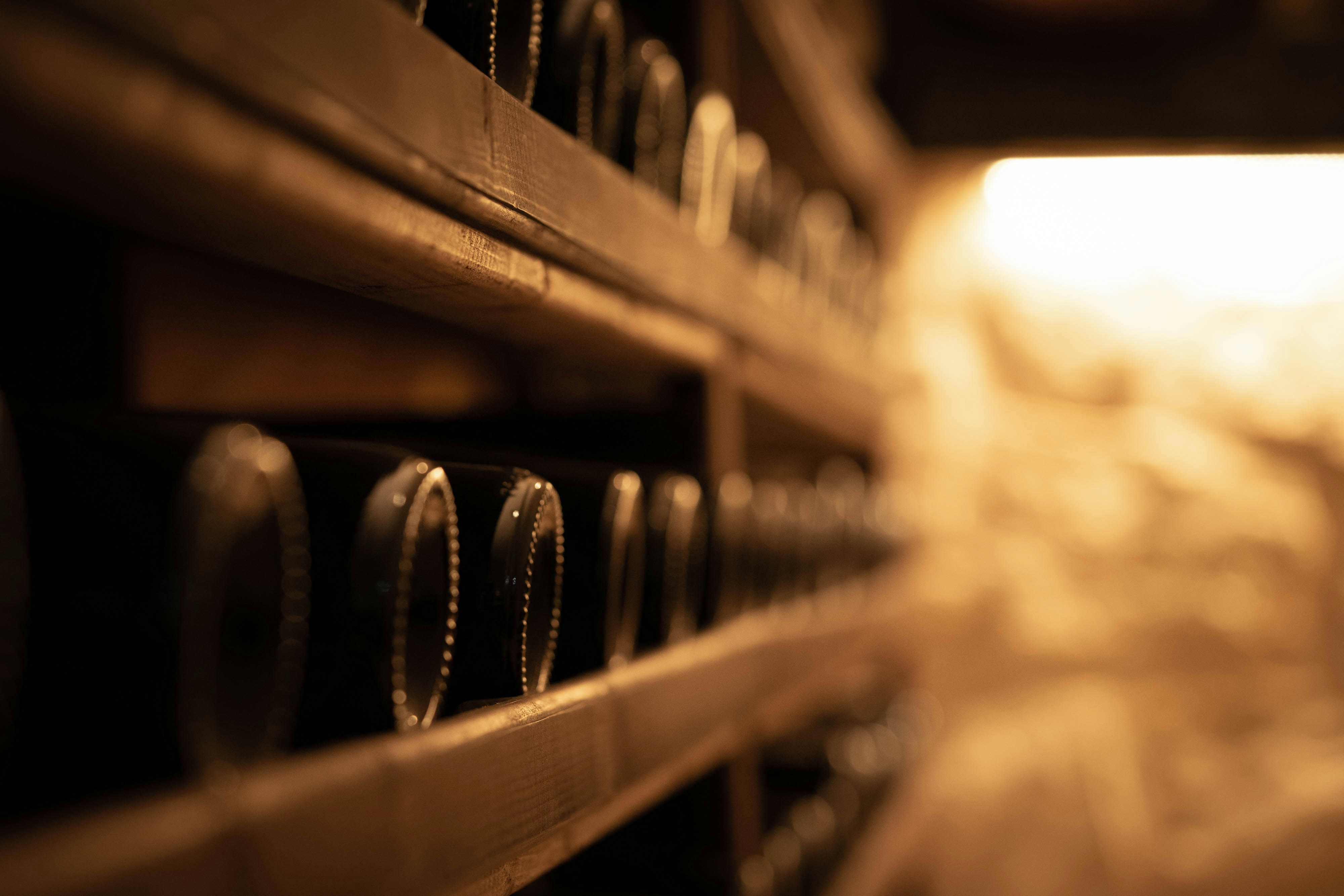 Close up of bottles on a rack